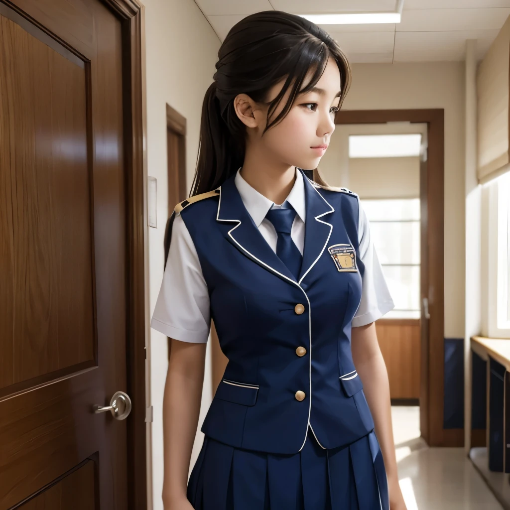 High school student changing uniform