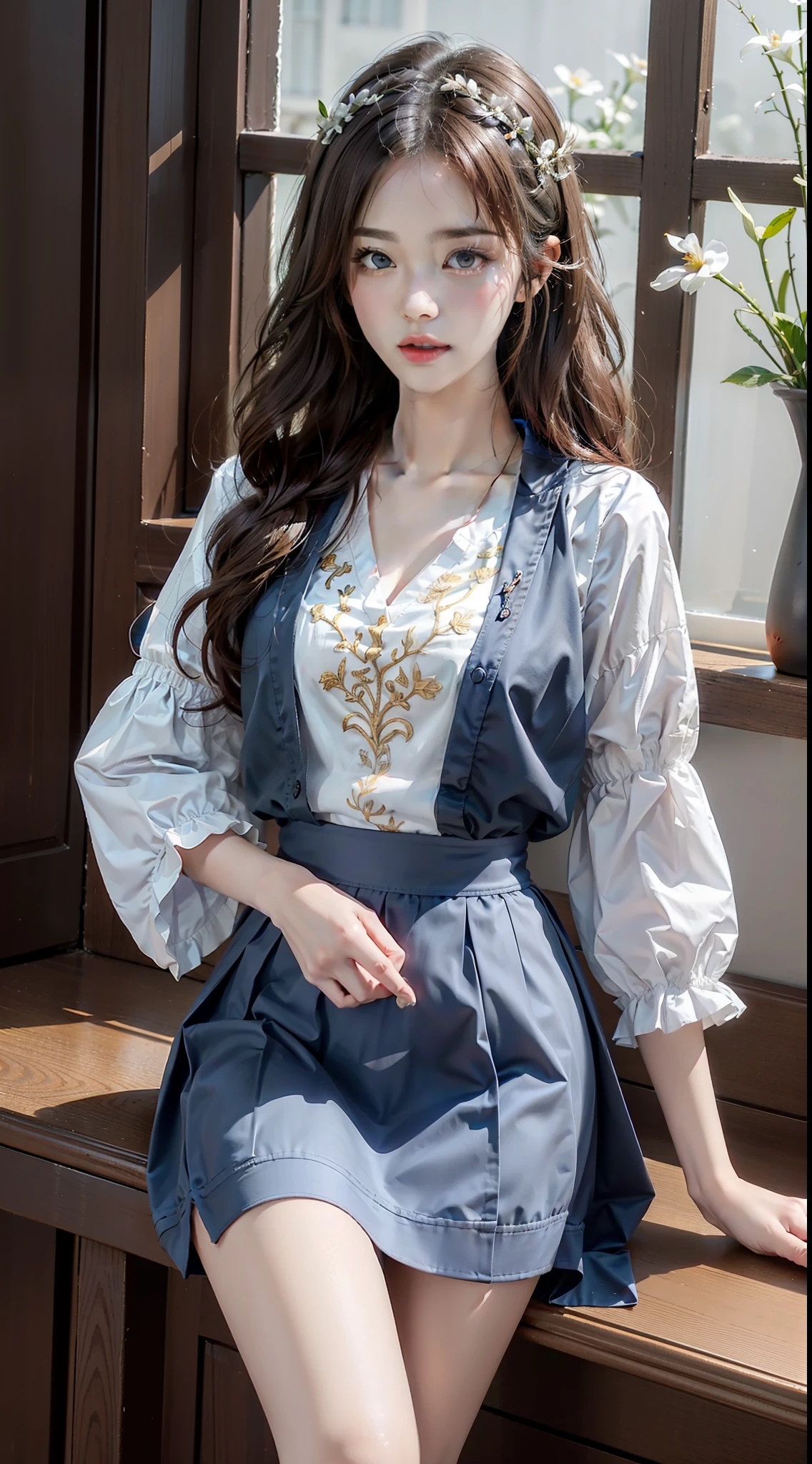 pleated skirt,pink skirt,pink sailor collar, upskirt nurse, (Best quality at best,4K,8K,A high resolution,tmasterpiece:1.2),ultra - detailed,(actual,realisticlying,照片般realisticlying:1.37),Beautiful depiction of cherry blossoms, Dynamically capture Tai Chi elements, flowy fabric, vivd colour, in pastel shades, Soft and dreamy lighting, Meticulous craftsmanship, dynamic action, Detailed rendering of intricate floral embroidery, Beautiful posture, Porcelain-like skin, soft blue eyes, Exquisite and flawless makeup, Surreal wallpapers.