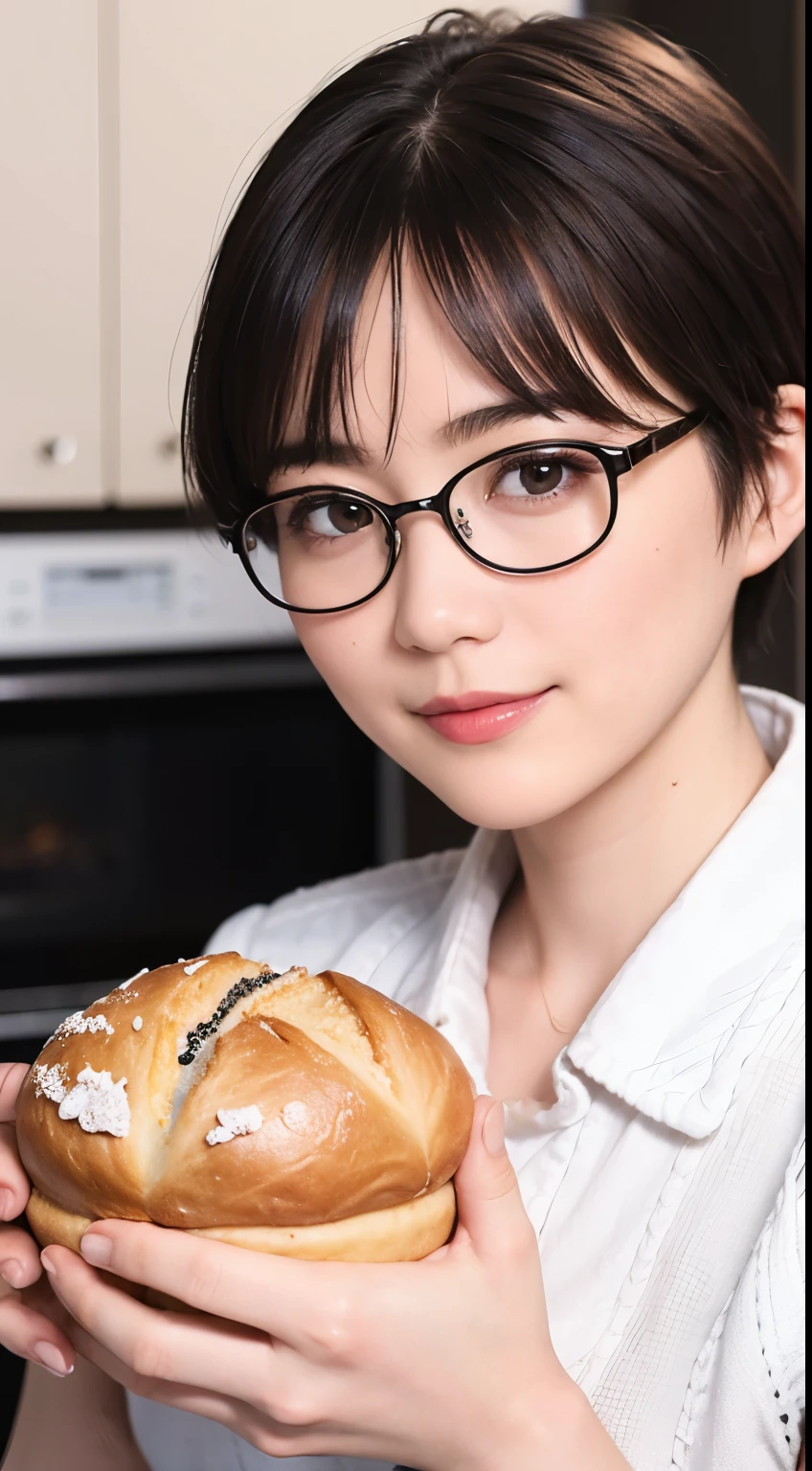 137
(a 20 yo woman,Making bread), (A hyper-realistic), (high-level image quality), ((beautiful hairstyle 46)), ((short-hair:1.46)), (Gentle smile), (brest:1.46), (lipsticks), (Wearing glasses), (murky,wide,kitchin), (florals), (There is an oven)