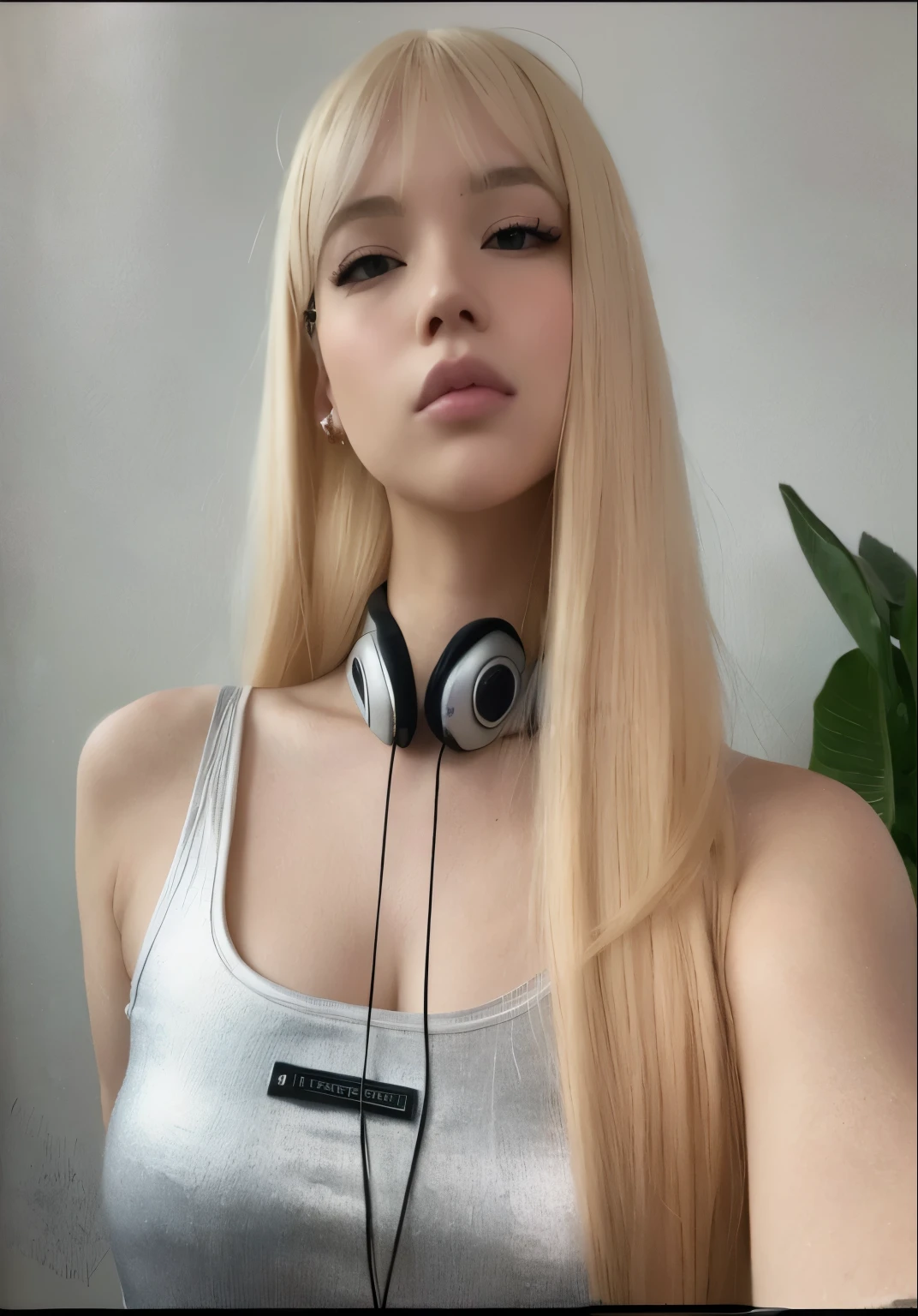 Mujer rubia con auriculares y camiseta plateada posando para una foto., Ava Max, Hermosa Delphine, Lalisa Manobal, Parque Roseanne de Blackpink, con pelo largo blanco, con cabello largo y rubio, con el pelo largo y blanco, Lalisa Manoban de Blackpink, Retrato de Jossi de Blackpink, Cabello largo y blanco y flequillo, Chica perfecta de pelo blanco, Diosa rubia