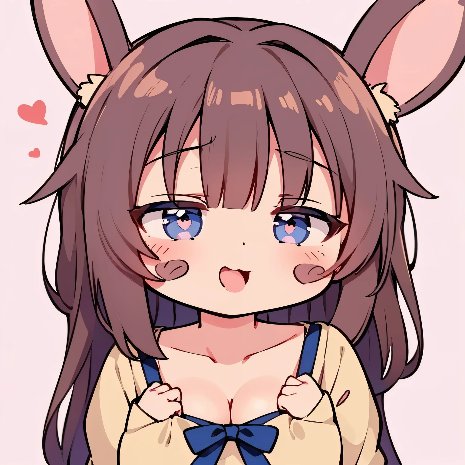 ((a sticker、A sticker with breasts as the main feature))、tchibi、(Super close-up of chest)、Colossal tits、cleavage of the breast、breast closeup、Depiction of only the chest、tongue、sticking out the tongue、long tongue、Mouth open、Rabbit ears、No background、white backgrounid、