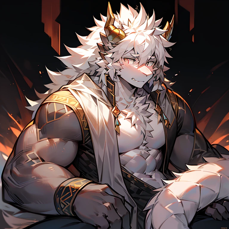 shaggy,male people,youth,Dragon's horns,Gray-white skin with some scalelack pupils,Strong body,Light coat,Ancient style cultivating master,the only person
