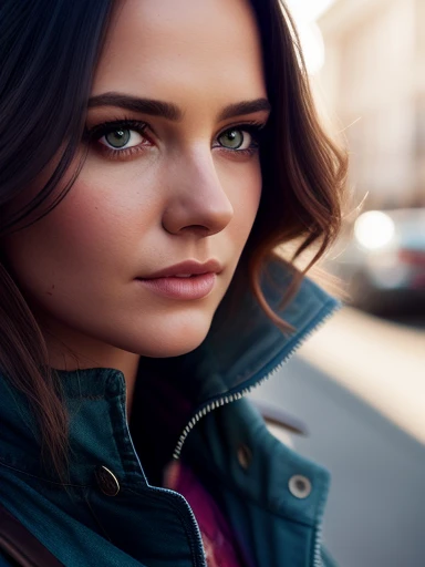 ChloeJones768, face focus, jacket, tight jeans, street, detailed eyes, photography, trending on artstation, sharp focus, studio photo, intricate details, highly detailed, by greg rutkowski