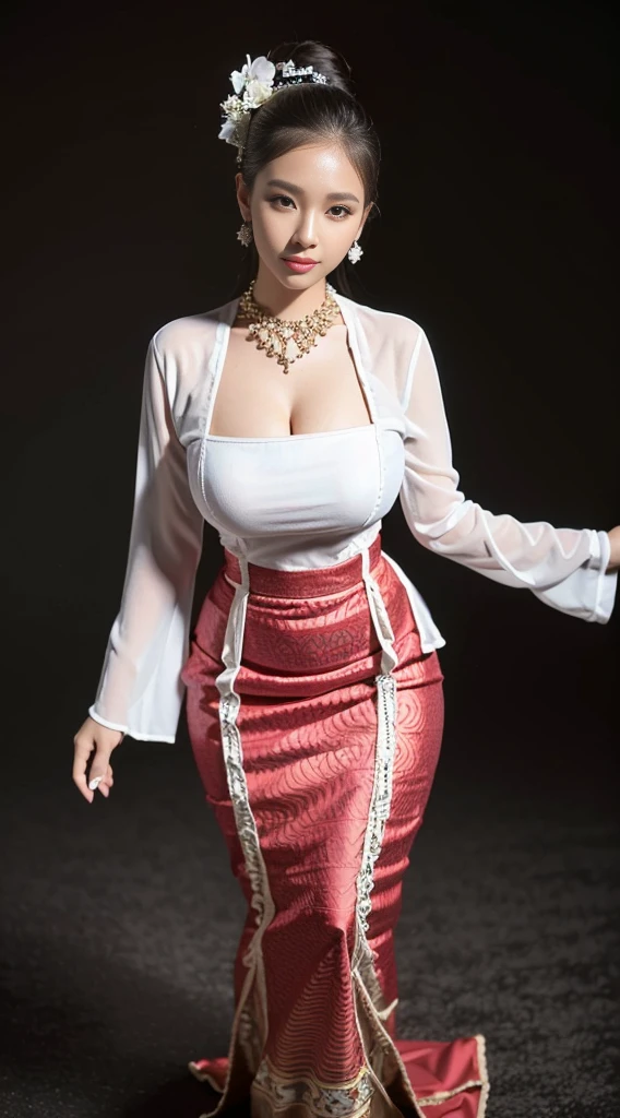 (nsfw:1.5),(Ultra Realistic, Illustration, High Resolution, 8K, Very Detailed), (Best Illustration), (Beautiful Detailed Eyes), (Best Quality), (Ultra Detail), (Masterpiece), (Wallpaper), (Detailed Face), ((full body shot)), Smiling, red lips, (fit), curvy body, huge breasts, thin waist, long straight black hair. Solo, ((glasses, choker, sleeveless magenta coloured printed silky soft long cheongsam dress, high heels)), (Latino girl, dark brown skin:1.4), Sophisticated look, accessories, pendant, fashion, beautiful hairstyle, makeup, stylish and beautiful place, (standing in a room, surrounded by blooming flowers), elegant pose, shiny skin, breastsout