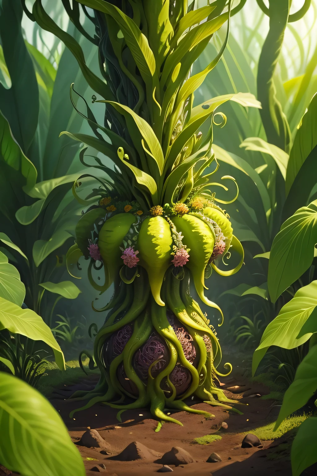 plant monster, surreal waiizi flowers, Magical garden plant creatures, Detailed pubic hair. tentaculata, plant monster, Screenshot from guro, 4K Ultra HD, 超高分辨率, (realistically: 1.4), Best quality,tmasterpiece,