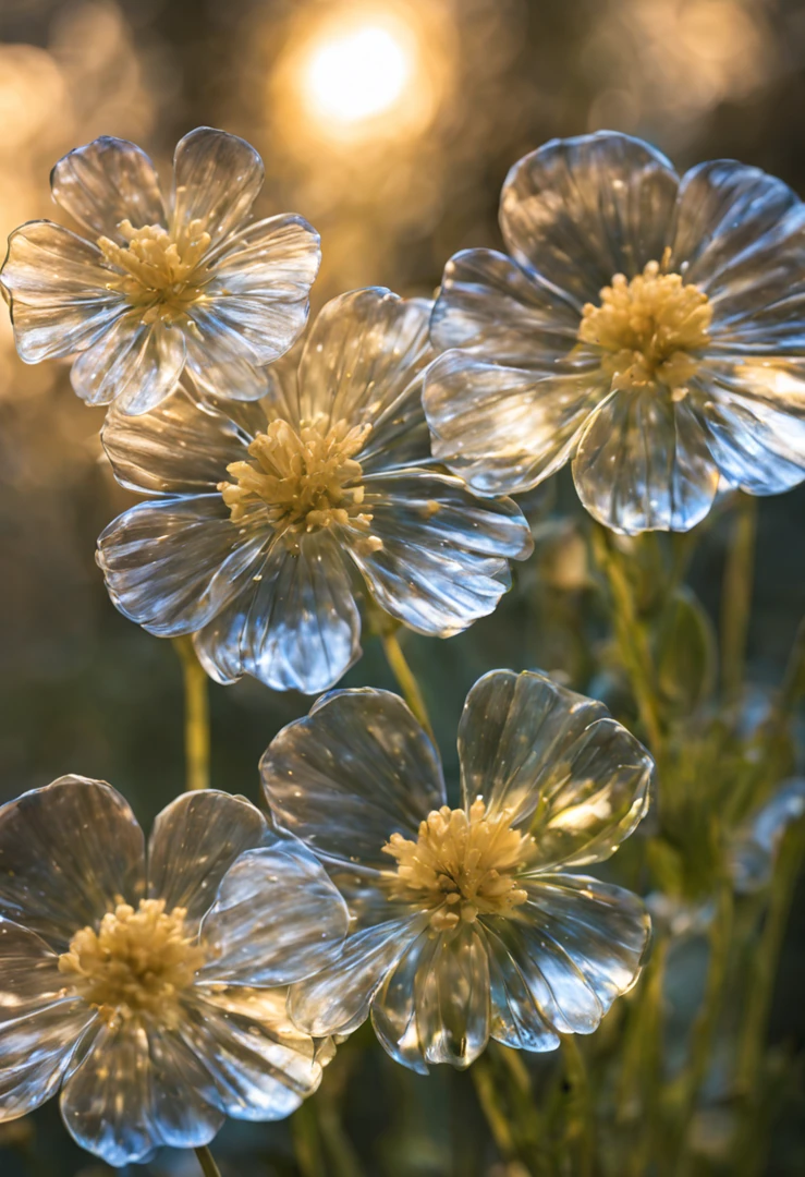 Close-up of mysterious and dreamy multiple  invisible flowers. The special petals of this flower can completely blend in with the surrounding environment.，make it invisible，Ray tracing epic reality can only be discovered under specific conditions, ultra real photo, ultra - detailed, tmasterpiece(Only  flowers without human hands)