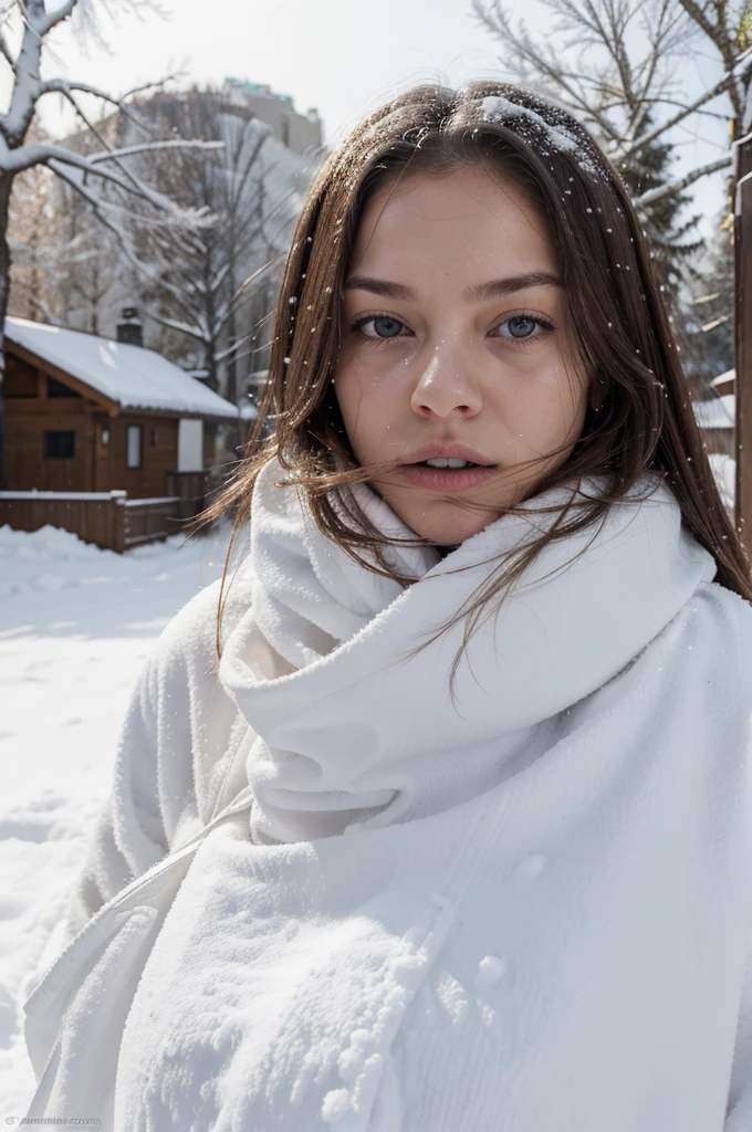 winter, landscape, snow, cold, trembling, snot, breath, runny nose, outdoors,  1girl, solo, milla maxwell, highres, absurdres,