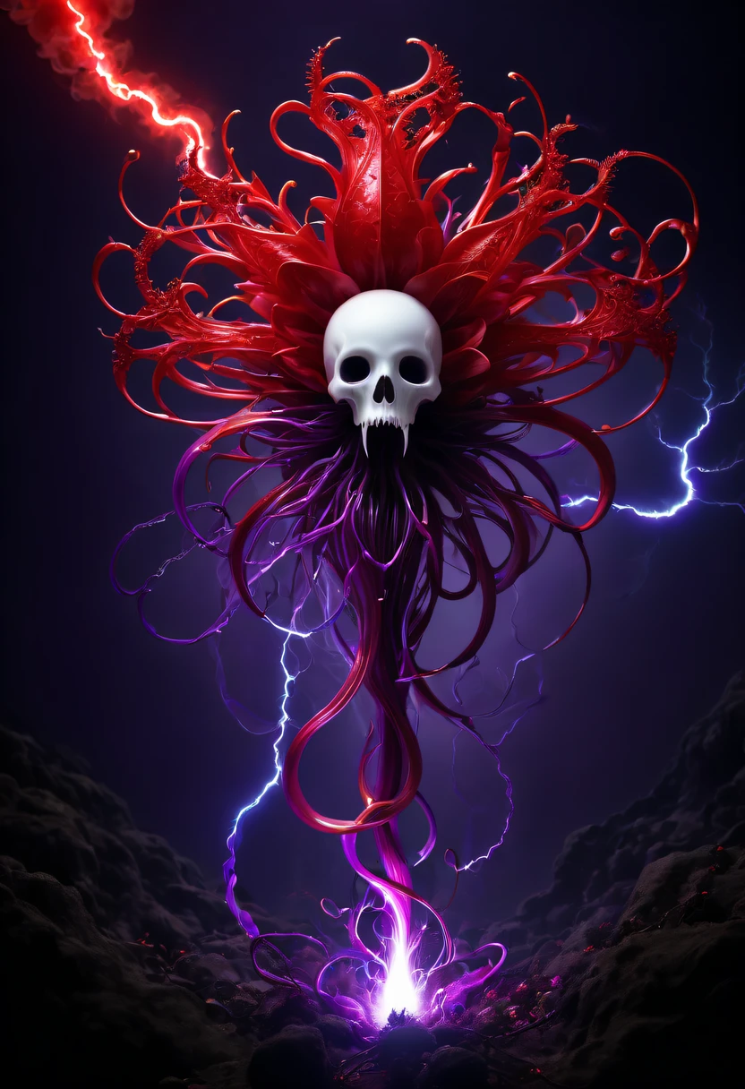 Magic plantloody ghost flower from the abyss, Ghost Flower,Blood-red tentacles stare at the dead,Enchantment,uncanny,terror