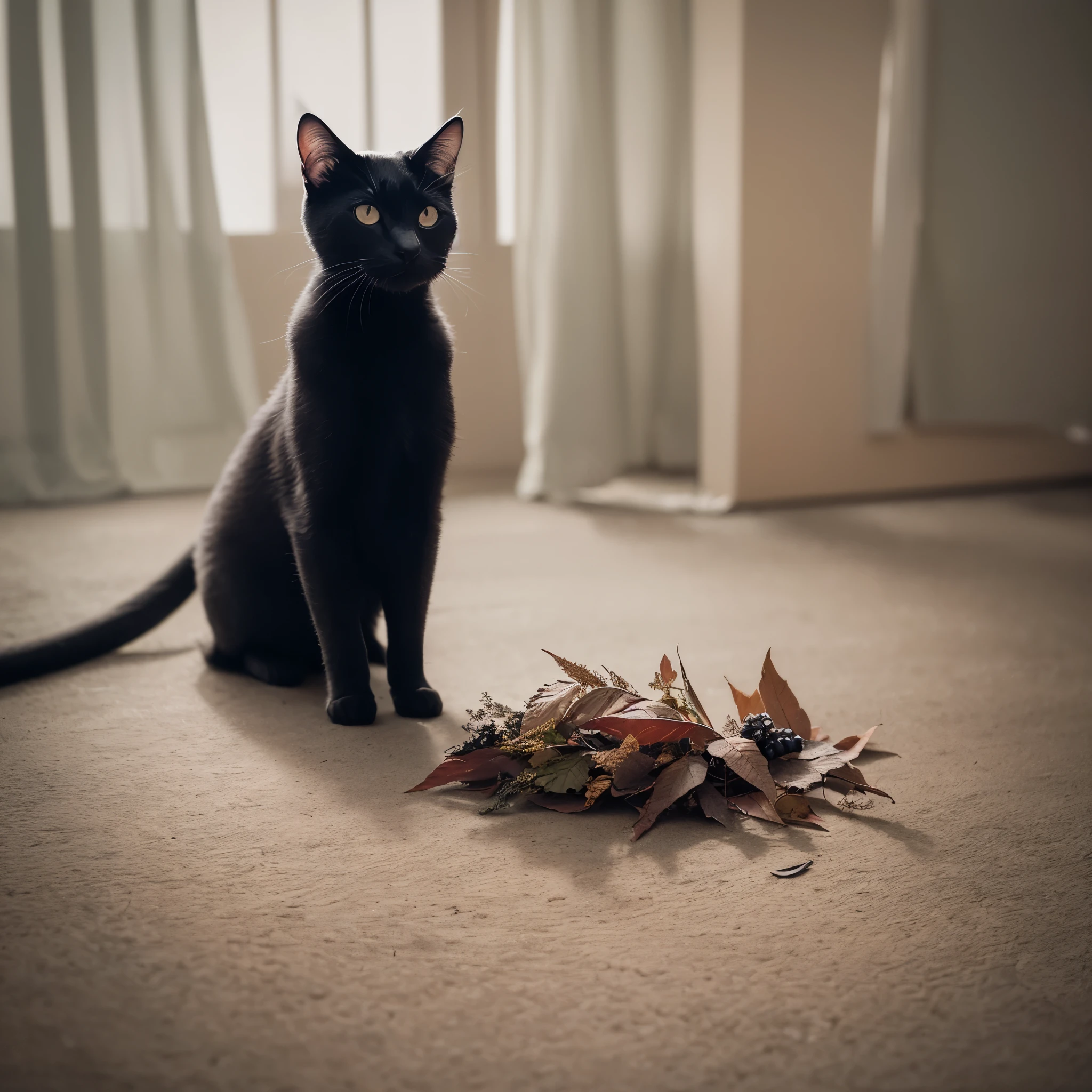 black cat , animal first snow,film still from the movie, breath taking, leaf drop, melancholic mood, Paper Texture, photorealisim, film grains, film still, Bokeh, Detailed in nature, , Perfect composition, detailliert, Convoluted, Art Station&#39;s Convoluted Octane Rendering Trends, 8k artistic photography, photorrealistic concept art, soft natural volumetric cinematic perfect light, Masterpiece