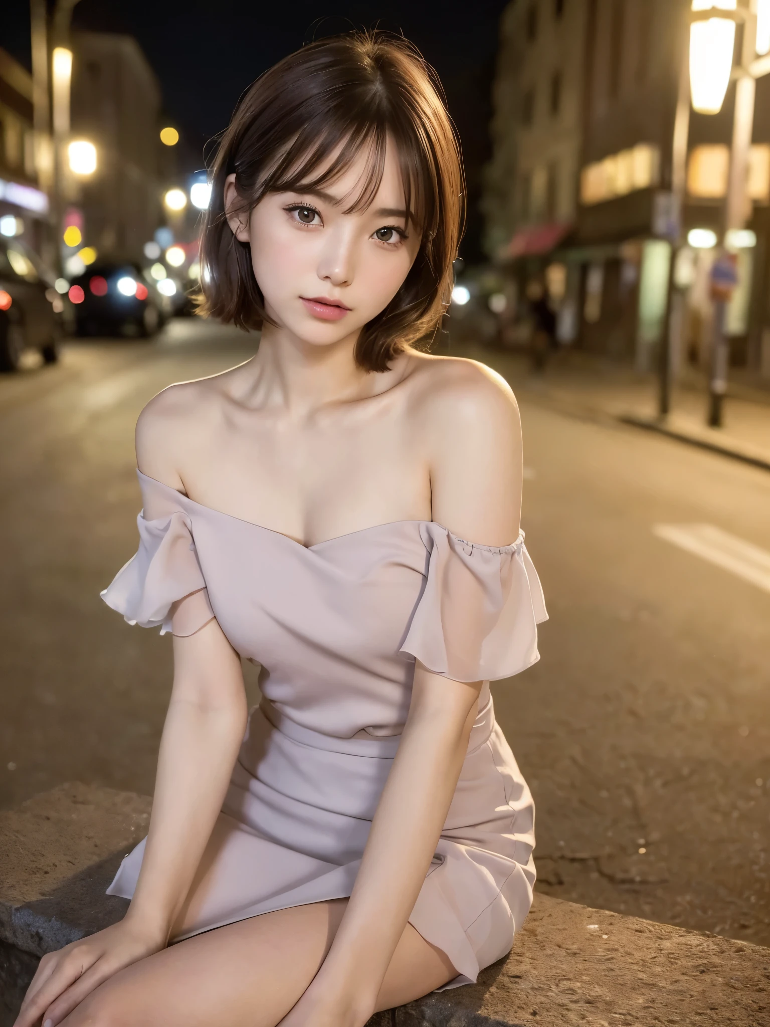 ((of the highest quality, 8K, masutepiece: 1.3, Raw photo)), Sharp Focus: 1.2, (1 AESPA Girl :1.1), Solo, (Realistic, Photorealistic: 1.37), (Face Focus: 1.1), Cute face, hyperdetailed face, (short messy hair: 1.2), updo, small smile, Small breasts, flat chest, train, lily, nude, (chiffon dress: 1.1), thigh, sunlight