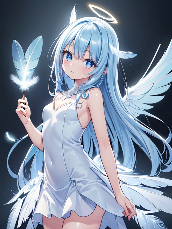 ((masterpiece、top-quality:1.5、a high chroma:1.5、ultra-detailliert、high-resolution illustrations:1.5、Ultra-high-definition CG、8k size wallpaper、offcial art))、,(highly colorful:1.5),(front view:1.5),(1girl),(Cute little girl:1.5)、(Shining 虹 eyes:1.5),(Beautiful face:1.5,Beautiful eyes:1.5)、(close to viewer:1.5),(Shining 虹 eyes:1.5)、(Shining 虹 eyes:1.5)
(clearface:1.3)、(sexy body),(ultra-thin dress:1.5), (Beautiful ultra-thin dress every detail),(a halo shines),(medium breasts:1.5),、(cowboy shot:1.5)、(glowing Feathers:1.5),(glowing angel wings:1.5), colourfull、