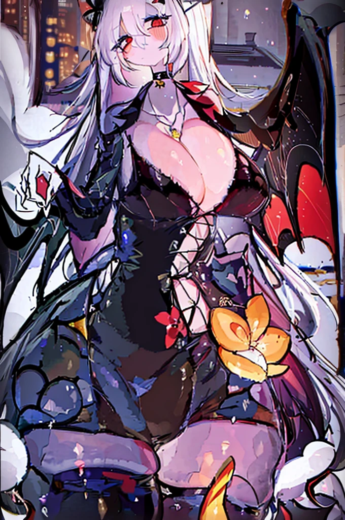 High quality, Rich in detail, Twin-tailed silver-haired girl posing cutely. They are dressed in vintage Gothic Gothic style, Wear bracelets, Earrings and necklaces. You can also see the big ones. The photo is a close-up of the face, With cleavage, shiny breasts, Sweat in cleavage, And sexy atmosphere.