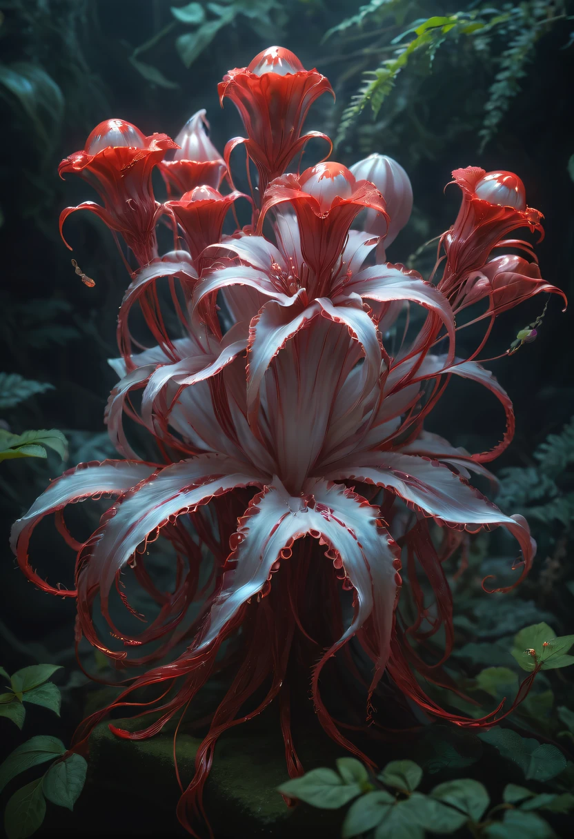 Magical plant from the abyss, the ghost flower, ghost flower,Blood-red tentacles stare at the dead,carismatic,Incredible,terror