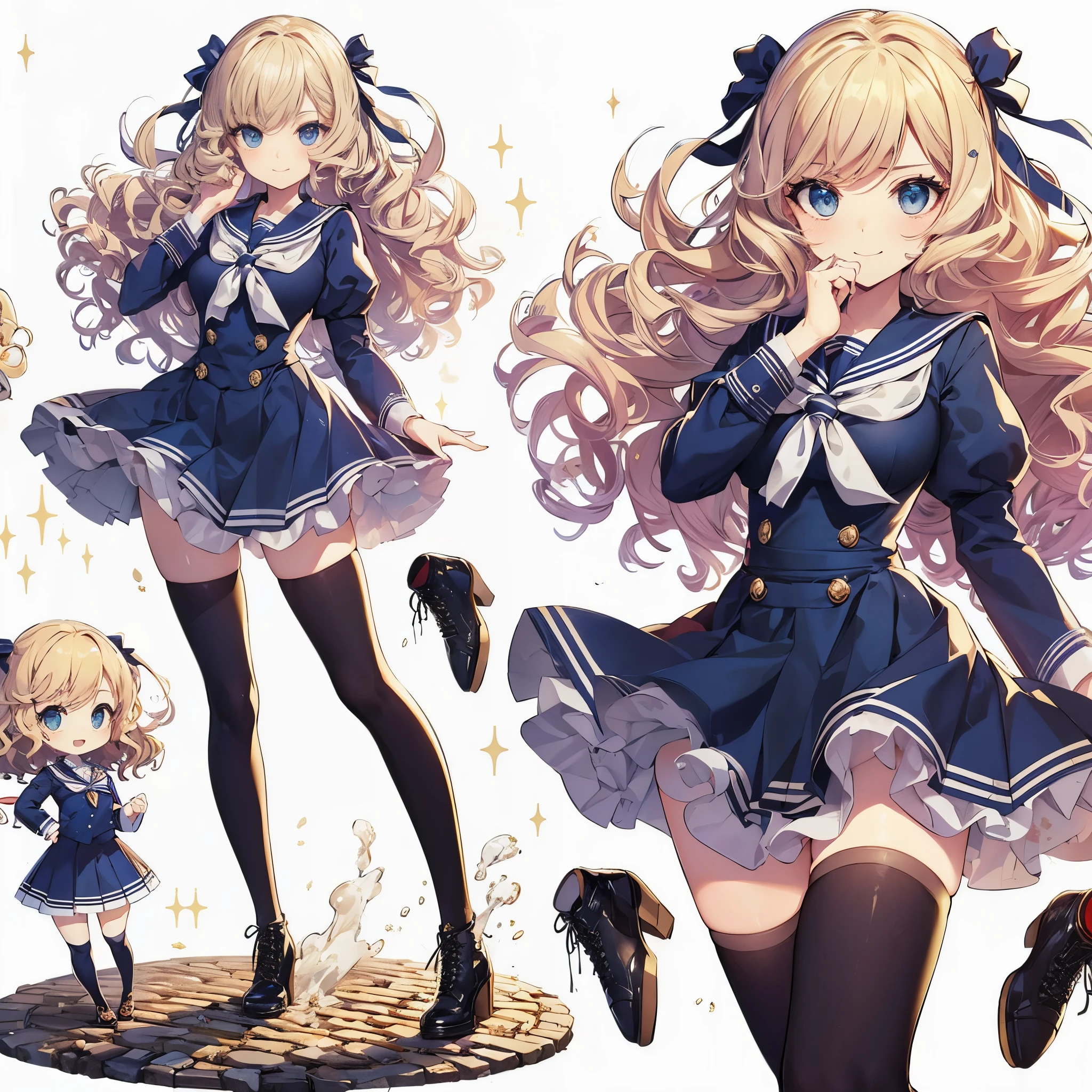 (masterpiece, top-quality), (Perfect athlete body:1.2), (detailed hairs), Ultra-fine, anime styled, full bodyesbian, 独奏, aristocratic high school girl, Blonde curly hair and sapphire eyes, Dark green school uniform and long skirt, standing on the cobblestones, high heels boots, 8K High Resolution, White background, full bodyesbian、standing with hand over mouth, high-handed atmosphere, A triumphant smile