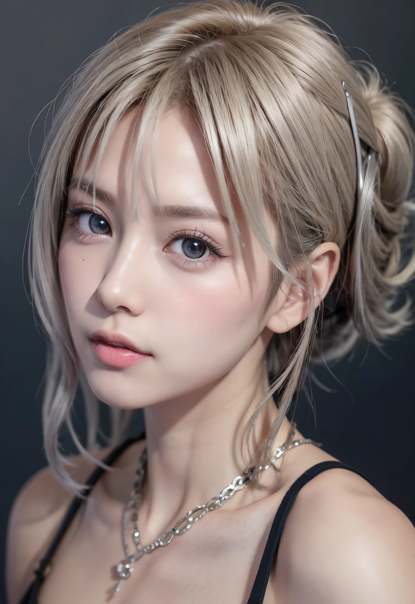 (8K, Photorealistic, Raw photo, of the highest quality: 1.3), (1girl in), Super beautiful, (Realistic face), (boyish, Silver Color Berry Shorthair), Beautiful , Glare that captivates the viewer, Beautiful expression, Beautiful breasts, (Realistic skin), Be...
