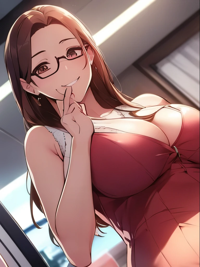 1 female、brown haired(Curta)、Top quality rimless glassy brown eyelids、ultra-detailliert、8K resolution、Raw photo、masutepiece、seductive boobs、gorgeous faces、Perfect body、A smile、cabin attendant