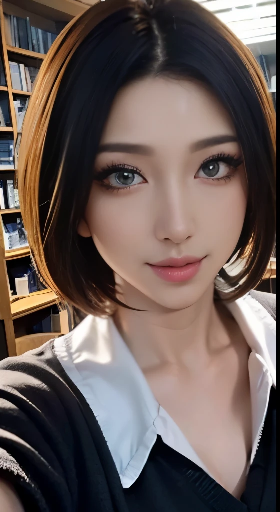 、(Cinematic Digital Artwork: 1.3), High quality, masutepiece, of the highest quality, Super Detail, Illustration, [4K Digital Art]、 lndswgnr, (Sharp Focus: 1.5), (Moody lighting:1.2), depth of fields, Bokeh, 4K 、High resolution, ultra-detailliert, the Extremely Detailed CG Unity 8K Wallpapers, Realistic, Photorealsitic, Raw photo, A beautiful detailed face, pale skin, realistic glistening skin, Detailed Cloth Texture, detailed hair texture, Perfect body, Beautiful face, acurate, Anatomically correct, Highly detailed face, Eye and skin texture, Natural neck length, (beautiful eyes beautiful hands), (Glossy skin:1.2), thin legs, Thin feet, Detailed people、A detailed face、细致背景、 

POV, Wall Don、
Dramatic makeup、makeup、pi　lip stick、eye make up、mascara、eye liner、eye shadow、Rainbow color contact special skirt、tight shirt and pencil、pin heels、woman with a bewitching smile)), blured background、Short hair, Detailed face, High quality, High resolution、atlibrary、female atlibrary member、beautiful countenance、((national atlibrary、Large bookshelf、Between the narrow bookshelves、stand between bookshelves、Photo up to toe、POV,))、In the dimly lit chamber、A small light shines in、grayscale tone、Shy face、embarrassed from、