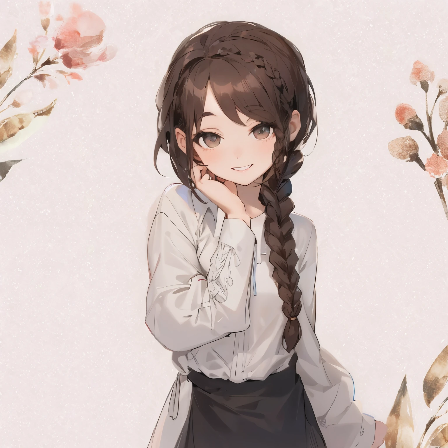 Right braid ，dark brown  hair，ssmile