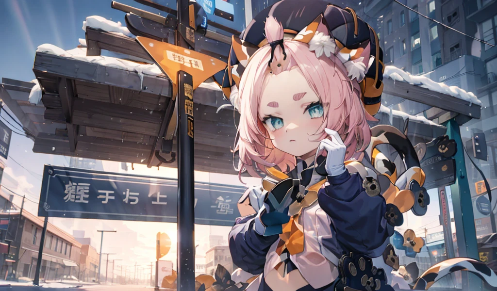 Anime girl with long pink hair and blue eyes standing in front of a street sign, cute anime catgirl, Anime visuals of a cute girl, Anime cute art style, 来自Girl Front, Cat ears anime girl, Popular topics on artstation pixiv, Cute Anime Girls, beautiful anime catgirl, finely detailled. Girl Front, Girl Front风格, Guys