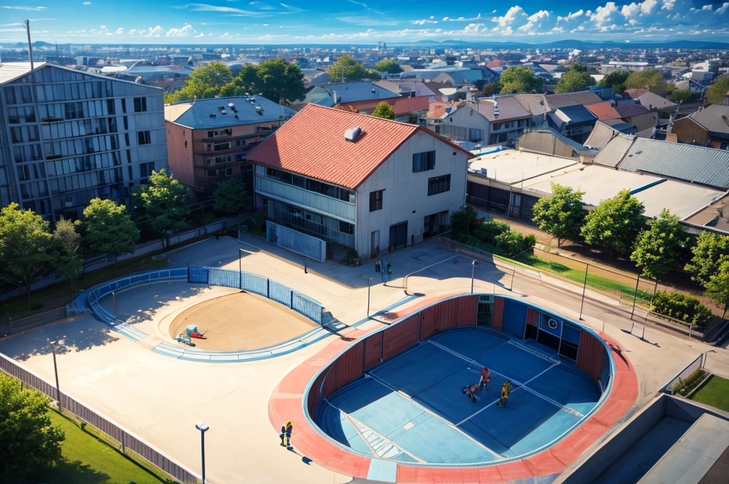 Aeriel view of skate park