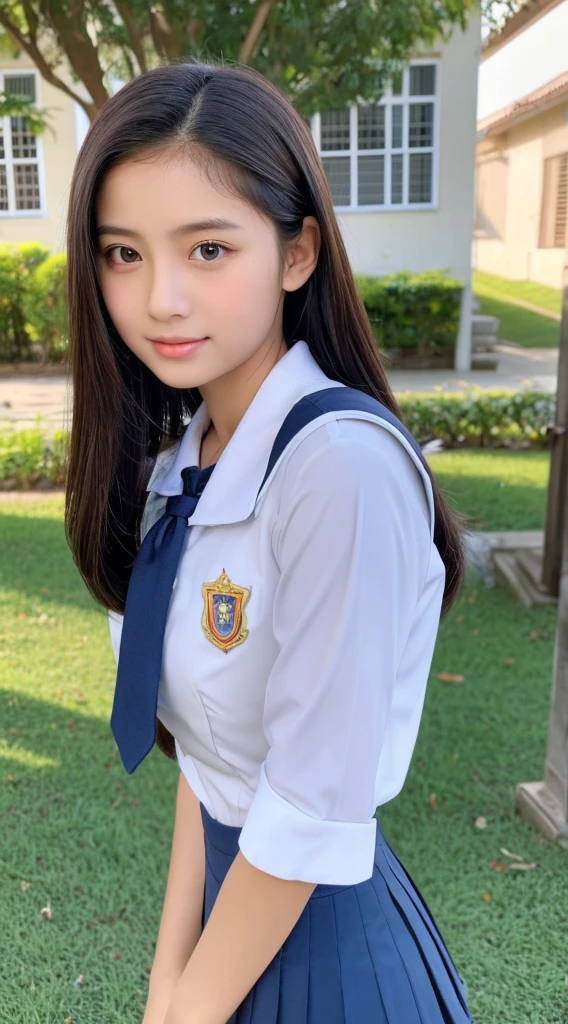 Best quality,masterpiece,ultra high res,(photorealistic:1.4)1girl,Anastasia Kadir 1girl, [Salsabila|Putri|Nabila], instagram, sma girl, sekolah menengah atas, school girl, merapi, indonesia, perfect poses, perfect breast, beautiful poses, seductive, wearing sma clothes, sma clothes, wearing school uniform, school clothes