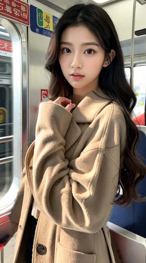Woman in coat、long-sleeve