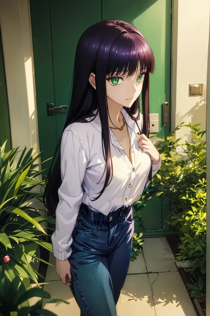 Nice Buddy,JINS,jeans,Blue Pants,Anime Best Girl, (Anime Girl), Beautiful girl anime visual, Smooth Anime CG Art,anime portrait,beautiful anime high school girl,A seductive anime girl, anime visual of a young woman, Anime Best Girl, anime girl with long hair and green eyes,A seductive anime girl, nffsw,hiquality,nffswと 8K を接続する, hight resolution,Very detailed CG, High quality shadows, Detail Beautiful delicate face, ディテール美しいDelicat eyes,BREAK(((非常に詳細な8Kの壁紙))),Makima (chain saw man),Sukasaha (Fate/grand order),Shimohira Reihua ,Hi-Res,Very delicate and beautiful CG illustration,top-quality,beautiful thigh,big breasts thin waist,masuter piece,(((masutepiece))), (((Best Quality))),8K,32K,​masterpiece,beautiful alluring anime woman,ultra-definition,ultra-detailliert,hight resolution,a hyperrealistic schoolgirl,masuter piece, Best Quality, High quality, High Definition, high quality texture, high quality shadow, high detailing,finely detail,A teenage girl,1girl in,High school students,Solo,Soio,Only one person,Alone,One Person,taki,Mature atmosphere,Leg length,neat and long legs,8 Head Body,stature:171cm,Mature girls,Reddish-purple hair,Reddish-purple hair,Purple hair,cassis colored hair,silky and smooth hair,Colorful hair,Straight hair,Smile,Cool Beauty,Beautuful Women,Neat face, Beautiful realism,Seductive look,Bewitching look,serene expressions,beautiful hairl,彼女は首にNecklace身に着けています,Necklace,bead necklace,magatama accessories,A slight smil,Colorful eyes,green colored eyes,Jade-colored eyes,beautidful eyes,Bright eye,Delicat eyes,Eyes Like Gems,Jade Eyes,Hanging eyes,(Green eyes:1.5),Seductive face,Watching the viewer,Model photo,simple background,Black hair, longeyelashes, lightsmile, Reddish-purple hair, cassis colored hair, Hairpin, lightsmile, Seductive smile, Jade-colored eyes, PUPILS SPARKLING, Hanging eyes, multicolored eyes, Anime style, Hyper-Realism, Realism, Anime, 8K, Super Detail, ccurate, Best Quality, Anatomically correct, ccurate, nffsw, hight resolution, Best Quality,JINS,jaket,denim pant,Shorts,white  shirt,Plain clothe,Watching the viewer,Looking at the camera,Plain clothe,((ブラック ローライズ スキニー ロング JINS)),hooded sweatshirt,((Sweatshirt)),Sunlight,blue-sky,stroll,Bustling street,is standing,