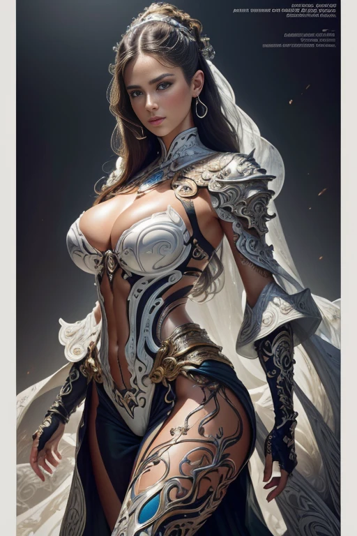 (best quality), (ultra detailed), (masterpiece), organic cyborg, white plastic, diffuse lighting, fantasy, intricate, elegant, highly detailed, lifelike, photorealistic, digital painting, artstation, illustration, concept art, smooth, sharp focus, extremely detailed magazine cover-style digital paintinagazine cover-style illustration of a fashionable woman in a vibrant outfit), abs, adding a touch of fantasy to the scene, bold and attention-grabbing, the overall style should be modern and trendy, with a focus on fashion and fantasy, helvetica-bold, ((large saggy breasts)),
art by alejandro jodorowsky,
(photographed on a Sony a9 II, 100mm lens, F/2.8 aperture),
rim lighting, two tone lighting, dimly lit, low key, portrait of a award winning photo of posing in a dark studio,