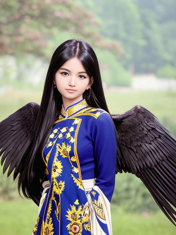 A woman with extra long straight black hair and blue eyes takes a photo., นางแบบA Beautiful Girl, portrait sophie mudd, นางแบบA Beautiful Girl, cute young woman, Very pretty bang.、Bright shiny cheeks、หญิงA Beautiful Girlมาก, Portrait of a beautiful model, A Beautiful Girl, หญิงA Beautiful Girl, photo of a beautiful woman, perfect face, 16-year-old female model, ใบหน้าA Beautiful Girl, A Beautiful Girlปีกนางฟ้า, feathered wings