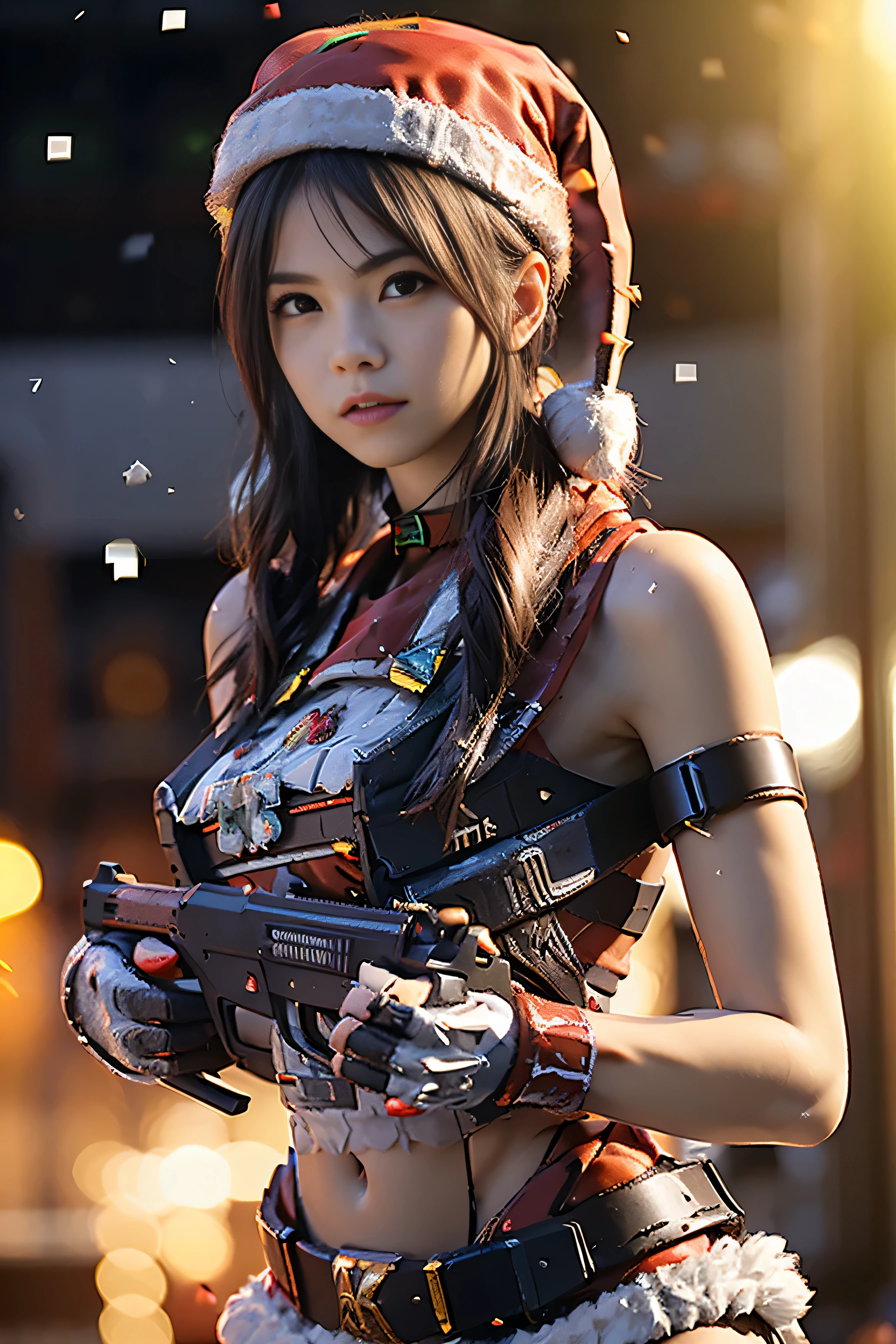 RAW, Masterpiece, Super Fine Photo,, Best Quality, Ultra High Resolution, Photorealistic Photorealism, Sunlight, Full Body Portrait, Amazing Beauty,, Dynamic Pose, Delicate Face, Vibrant Eyes, (From the side), She Wears Futuristic Gundam Mech, Red and Gold Color Scheme, Very Detailed Abandoned Warehouse Background, Detailed Face, Detailed Complex Busy Background, Messy, Gorgeous, Milky White, Highly Detailed Skin, Realistic Skin Details, Visible Pores, Sharp Focus, Volume Fog, 8K UHD, DSLR camera, high quality, film grain, fair skin, photorealism, lomography, huge metropolis in a future dystopia, seen from below, translucent --auto