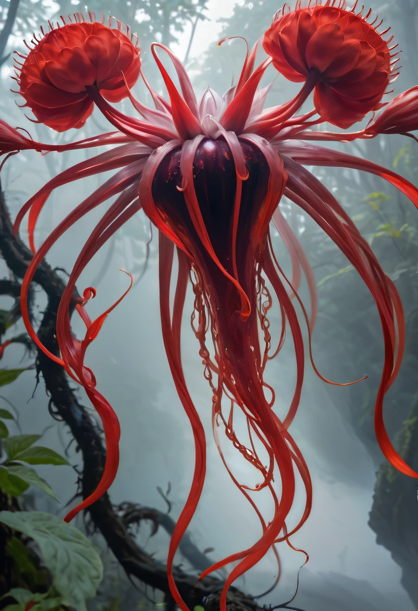 Magical plant from the abyss, the ghost flower, ghost flower,Blood-red tentacles stare at the dead,carismatic,Incredible,terror