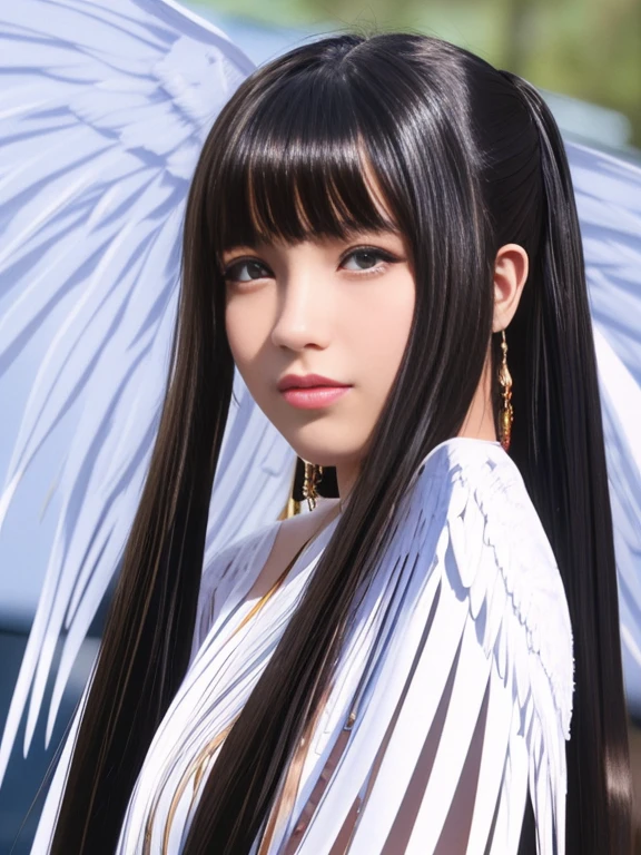 1 girl, A woman with extra long straight black hair and blue eyes takes a photo., ModelA Beautiful Girl, portrait sophie mudd, ModelA Beautiful Girl, cute young woman, Very pretty bang.、Bright shiny cheeks、A Beautiful Girlมาก, Portrait of a beautiful model, A Beautiful Girl, A Beautiful Girl, photo of a beautiful woman, perfect face, 16-year-old female model, FaceA Beautiful Girl, A Beautiful Girl, angel white wing, feathered wings