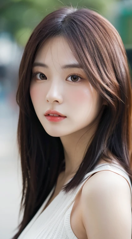 close-up of woman, Realistic. cheng yi, beautiful Korean women, Sexy figure like a gravure idol , girl with, central, full bodyesbian, perfect fingers、length hair , 韓国人のgirl with,  Beautiful young Korean woman, beautiful realistic face , subjective perspective, Retro Flare, f/2.2, 200mm, Leica, UHD, retinas, ​masterpiece, exquisite, tre anatomically correct, Skin texture, super detailing, high detal, hightquality, 最hightquality, hight resolution, 1080P, HD, 4K, 8k,