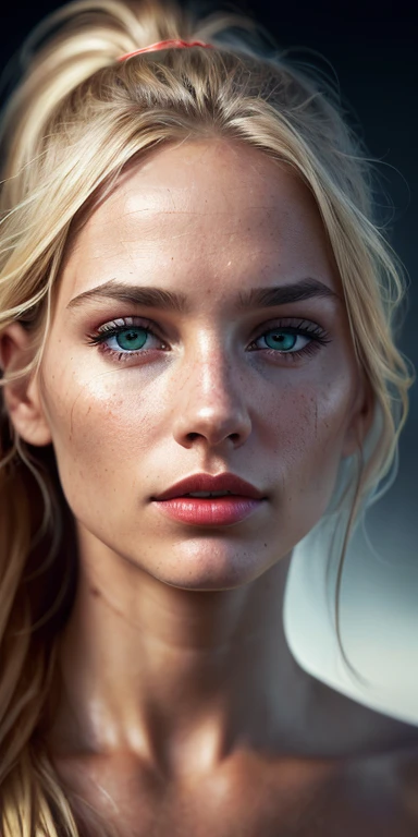 beautiful naked Austrian woman, tall, blonde, full body, legs, topless, blonde hair, ponytail, long hair, green eyes, bimbo lips, red lips, ((perfect giant breasts), photorealistic, photo, masterpiece, realistic, realism, photorealism, high contrast, photorealistic digital art trend on Artstation 8k HD high definition detailed realistic, detailed, skin texture, hyperdetailed, realistic skin texture, best quality, ultra high resolution, (photorealistic: 1.4), high resolution, detailed, raw photo, sharp, by Lee Jeffries