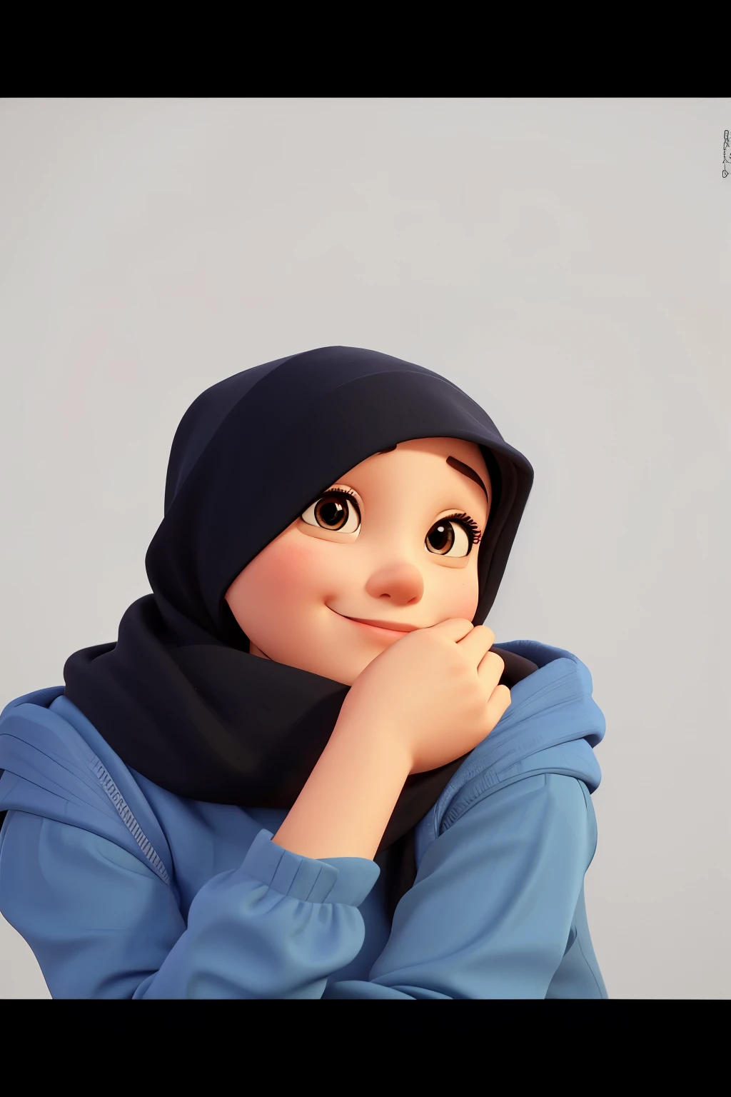 there is a woman wearing a blue shirt and a black scarf, beautiful big eye, beautiful smile, sakimi chan, hijab, faridah malik, picture, malaysian, inspired by Ni Yuanlu, close up potrait, professional profile picture, with short hair, by Abidin Dino, inspired by Naza, inspired by JoWOnder, cute photo, inspired by Bernardino Mei, with kind face, Disney Pixart Style, 3D render, 3D, 8K, blur background, cubby face style