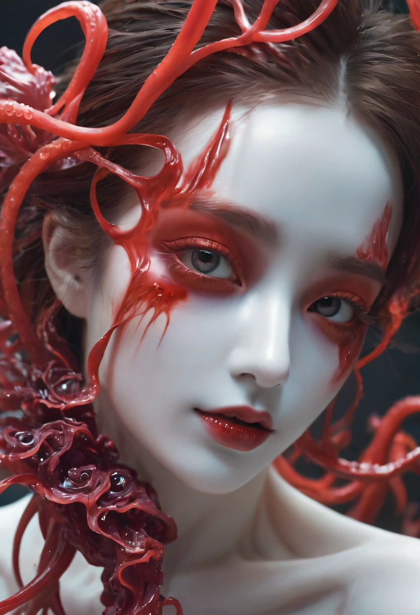 Magical plant from the abyss, the ghost flower, ghost flower,Blood-red tentacles stare at the dead,carismatic,Incredible,terror