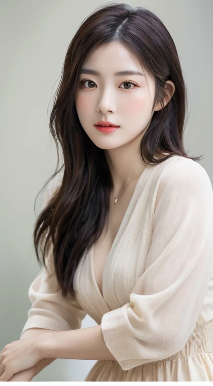 Generate a full-body portrait like a gravure idol。The model looks like Chen Yi、Pretend to be a beautiful Korean woman。Poses are taken from a subjective perspective、Has a retro flare、Photorealistic and realistic。The hairstyle is curly、Fashion is formal dresses and heels。Images are in UHD and retina resolution、Create a high-quality finish that will be considered a masterpiece.。Pay particular attention to skin texture and facial details.、Highlight your beautiful delicate face。The entire portrait is highly detailed and of the highest quality、1080P