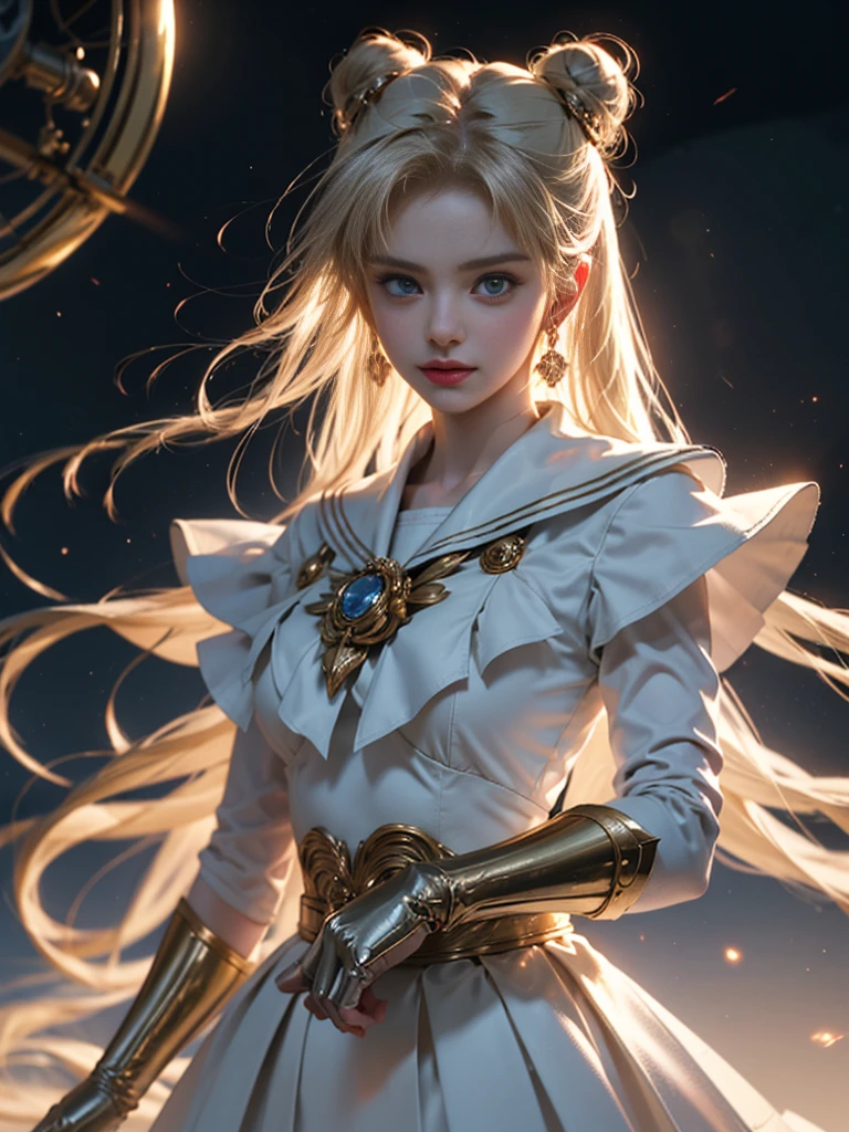 tmasterpiece,Highest image quality,super detailing,Best quality ,Extremely Delicately Beautiful, Very meticulous,Best quality, offcial art, extremely detaild的 CG unified 8k wallpapers, Ana de Armas portrait photo, 金发eBlue eyes,(CG Unity 8K wallpaper in extreme detail,tmasterpiece,Highest image quality),(Delicate light and shadow,The picture is highly dramatic,Cinematic lens effect), (the sailor moon:1.1),Charming smile,double tails, eBlue eyes,golden hair, tight top,whitegloveini-skirts,dynamicposes),The background is the universe(Exceptional detail,The lighting effect is outstanding,Vista wide angle),(Excellent rendering,Enough to stand out from the crowd),Sexy big breasts,Dreamcatcher earrings,The sexiest look,