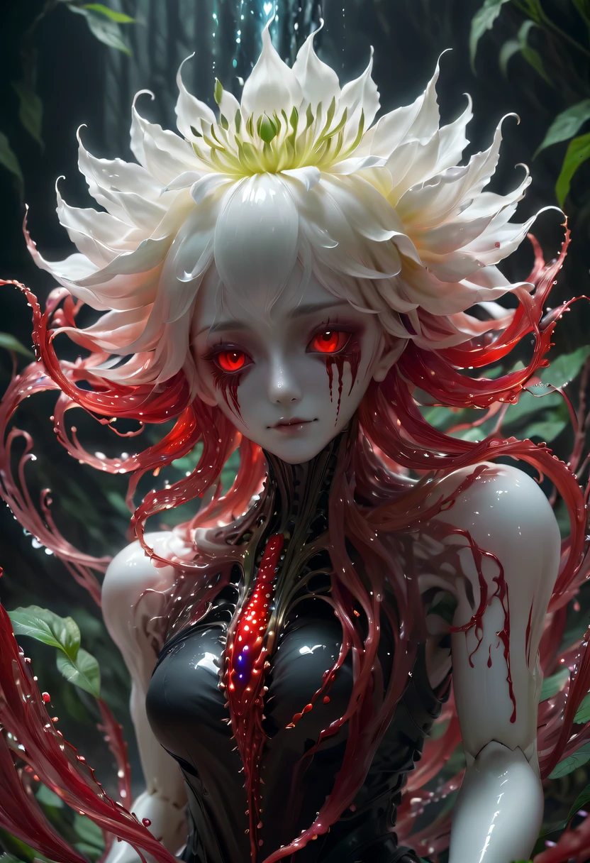 Magical plant from the abyss, the ghost flower, ghost flower,Blood-red tentacles stare at the dead,carismatic,Incredible,terror