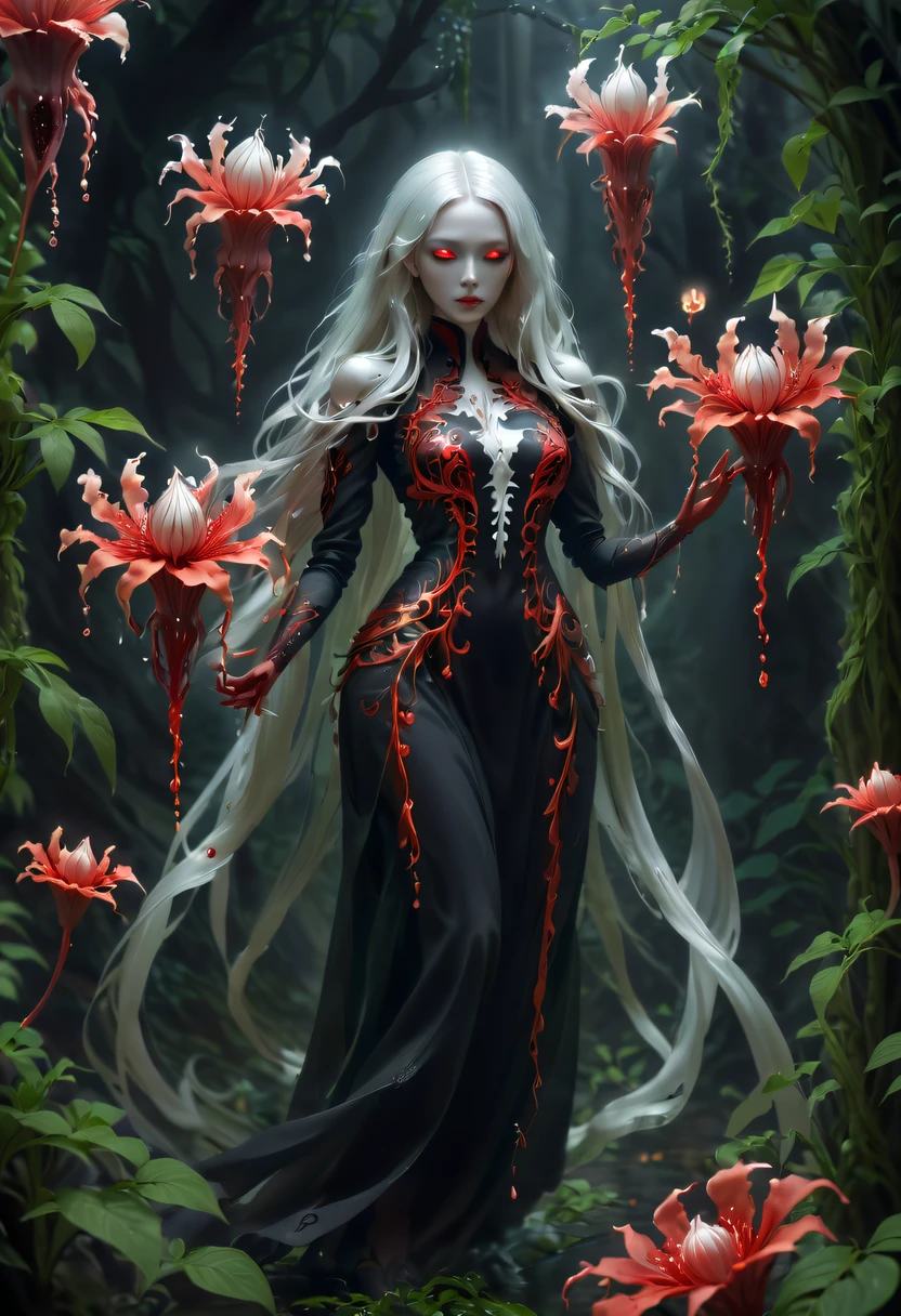 Magical plant from the abyss, the ghost flower, ghost flower,Blood-red tentacles stare at the dead,carismatic,Incredible,terror