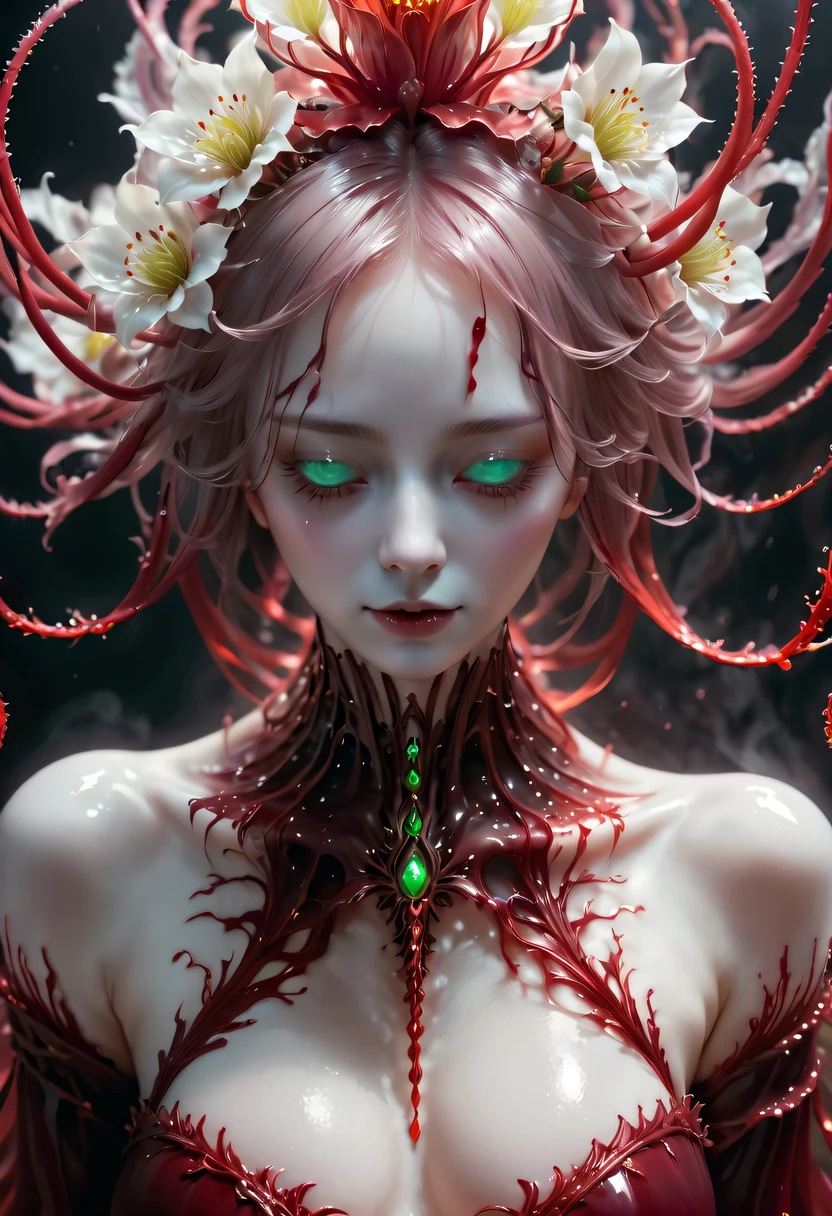 Magical plant from the abyss, the ghost flower, ghost flower,Blood-red tentacles stare at the dead,carismatic,Incredible,terror