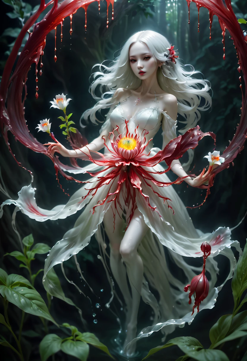 Magical plant from the abyss, the ghost flower, ghost flower,Blood-red tentacles stare at the dead,carismatic,Incredible,terror
