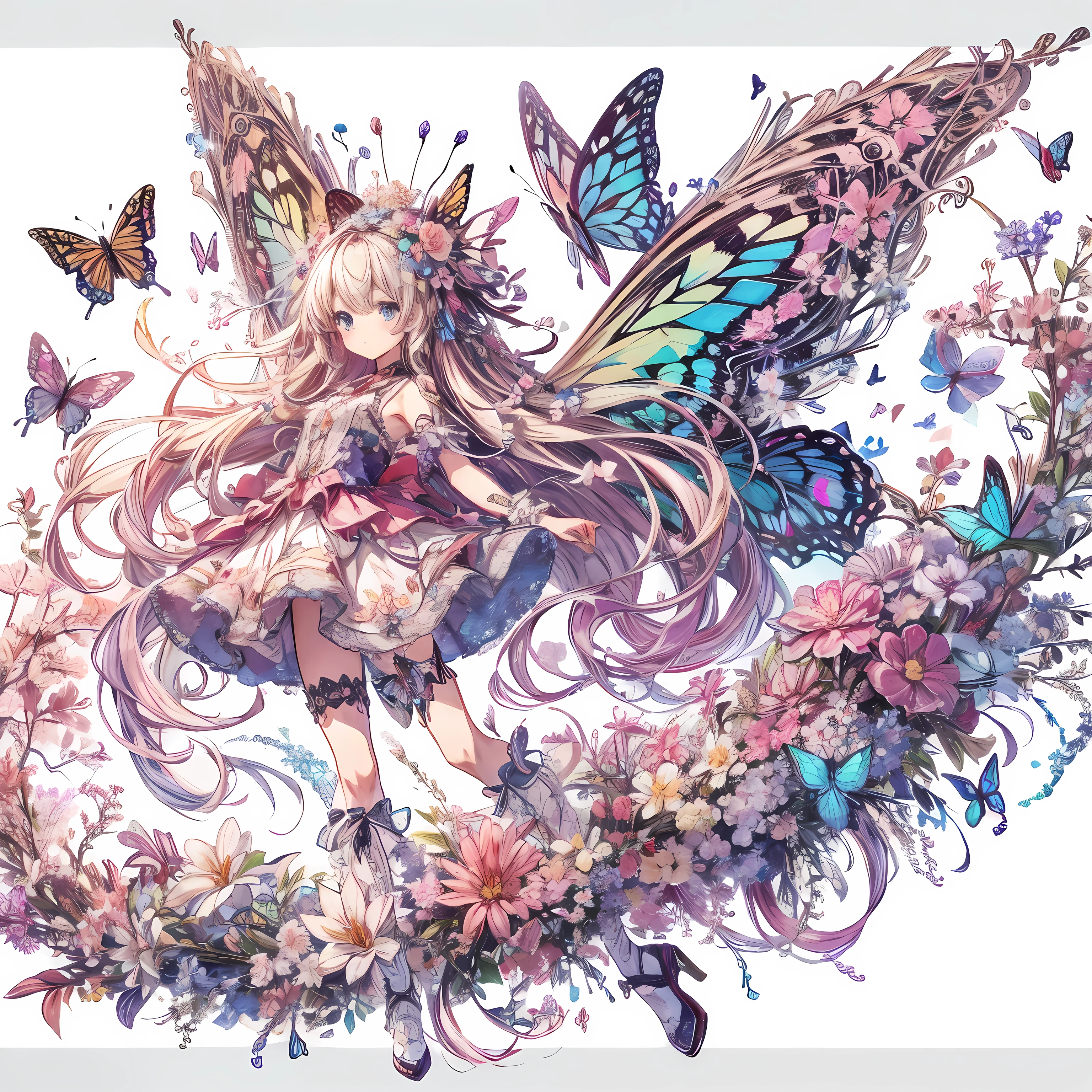 masutepiece、hight resolution、butterfly and flower motif