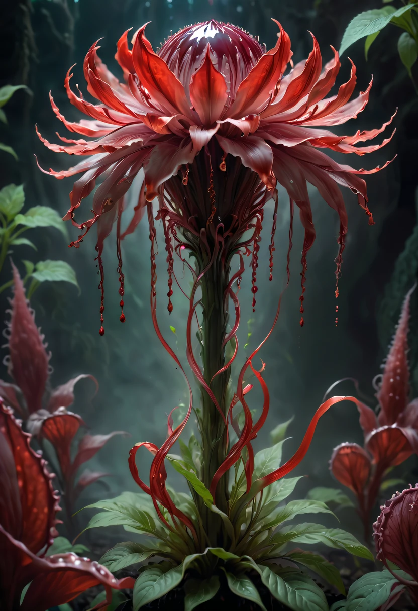Miraculous plants from the abyss, the ghost flower, ghost flower,Blood-red tentacles stare at the dead,Charismatxcellent,terror