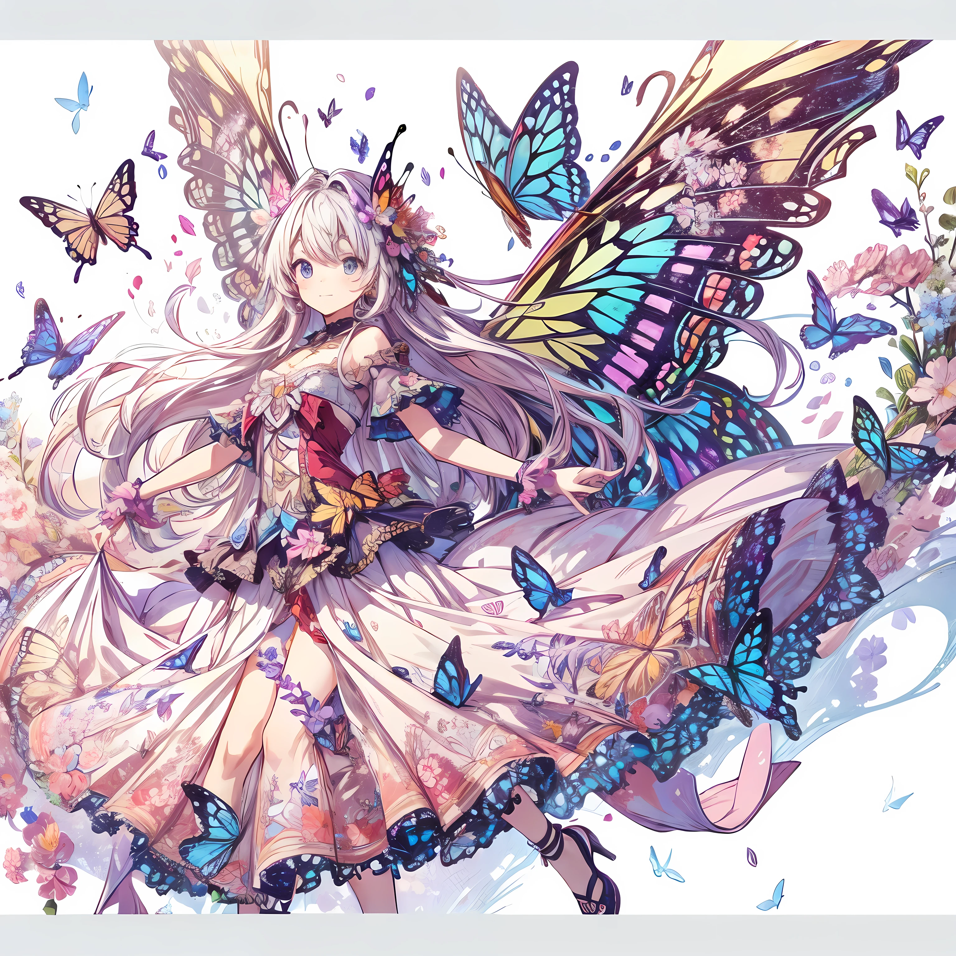masutepiece、hight resolution、butterfly and flower motif