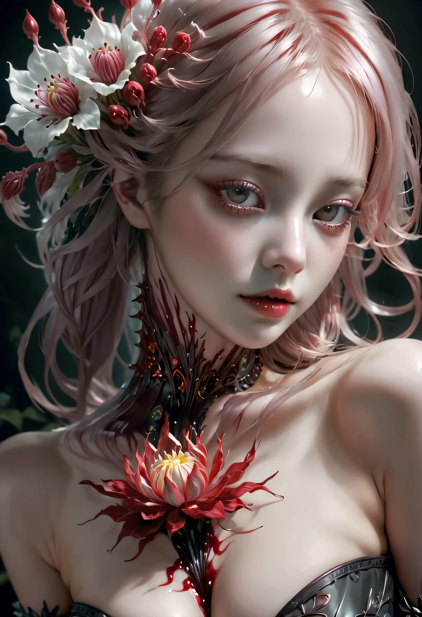 Magical plant from the abyss, the ghost flower, ghost flower,Blood-red tentacles stare at the dead,carismatic,Incredible,terror
