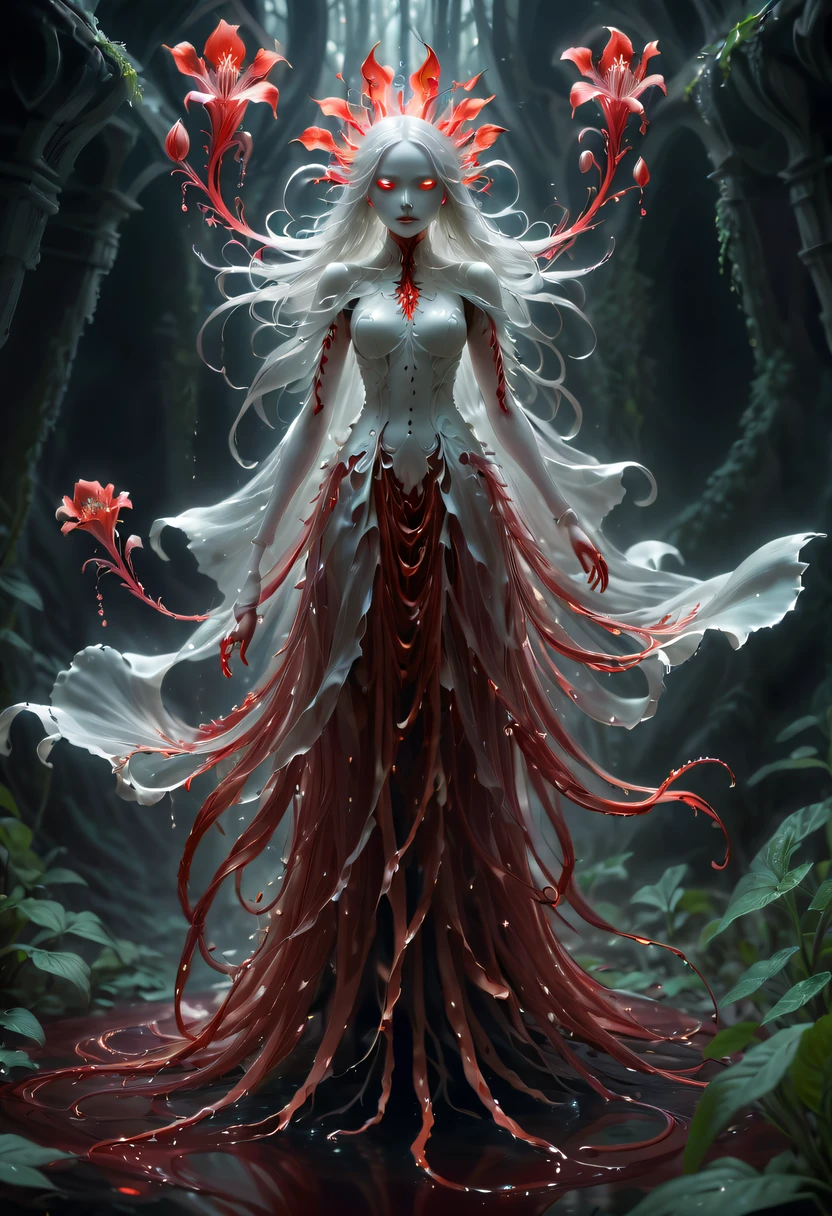 Magical plant from the abyss, the ghost flower, ghost flower,Blood-red tentacles stare at the dead，carismatic，Incredible，terror