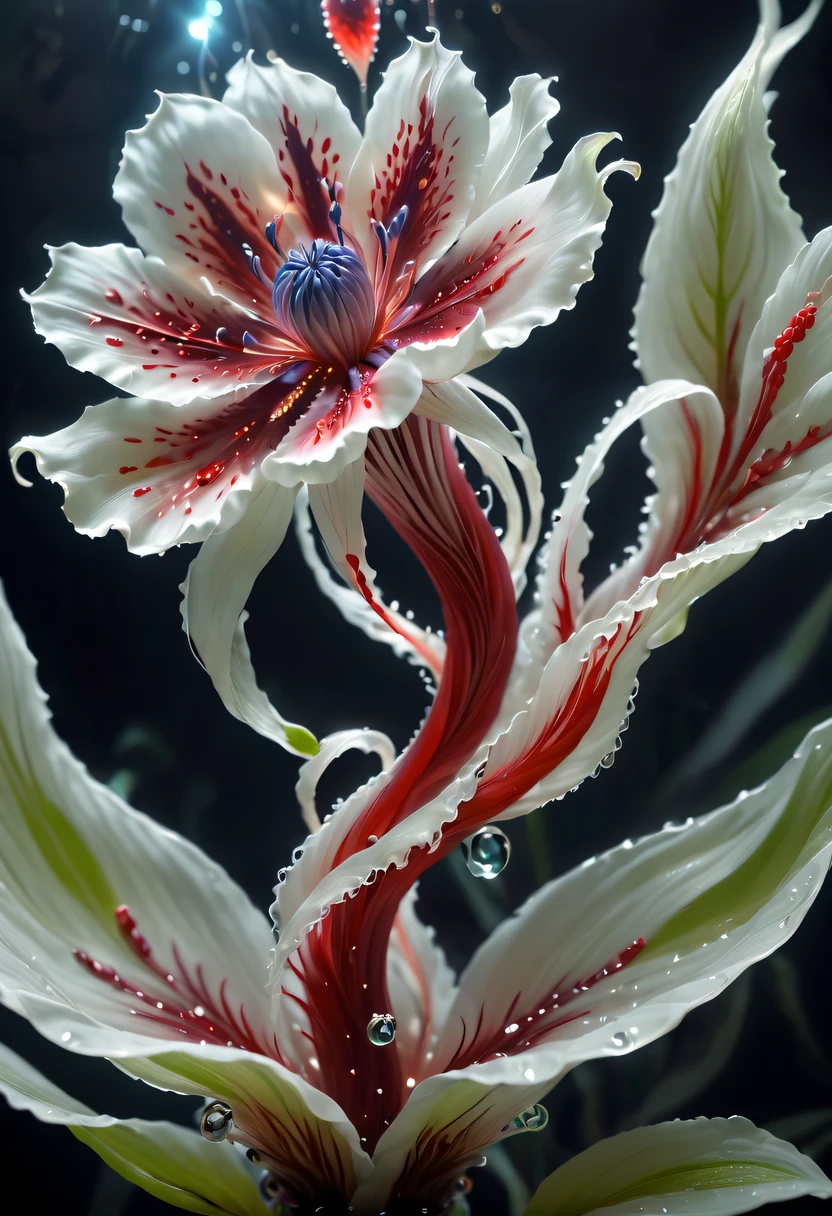 Magical plant from the abyss, the ghost flower, ghost flower,Blood-red tentacles stare at the dead,carismatic,Incredible,terror