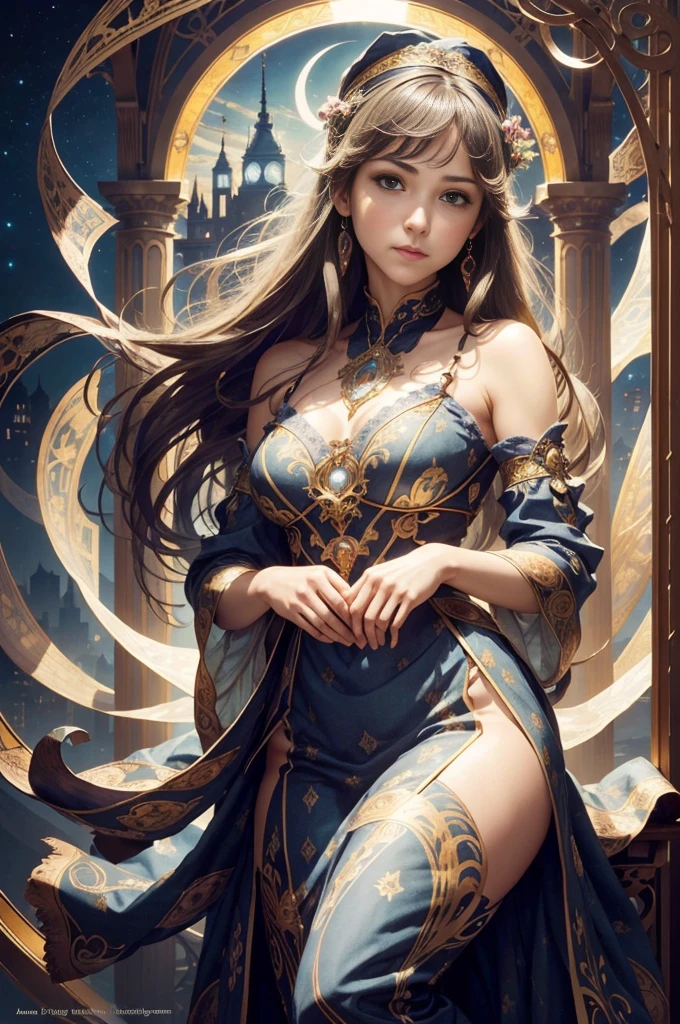 Highly detailed eyes、nase、Beautiful work々eyes and face、Beautifully dressed girl with long eyelashes and two skirts、sexy  pose、Bright background、Night view of the city、super realistic studio light, Colorful and mysterious atmosphere、Awesome concept art、Alphonse Mucha's Art Style、Soft and warm colors、Soft lighting、tome&#39;tome&#39;tome&#39;tome&#39;tome&#39;tome&#39;tome&#39;tome&#39;tome&#39;tome&#39;tome&#39;tome&#39;tome&#39;It&#39;s a mysterious atmosphere。,This scene is、Melissa Benoist with a beautiful night view of New York City in the background、wearing a torn spiderman suit、sexy  poseで立っている姿を描きました.......、This is Alphonse Mucha、tome is an abstract realistic painting with intricate and intricate details..。.。