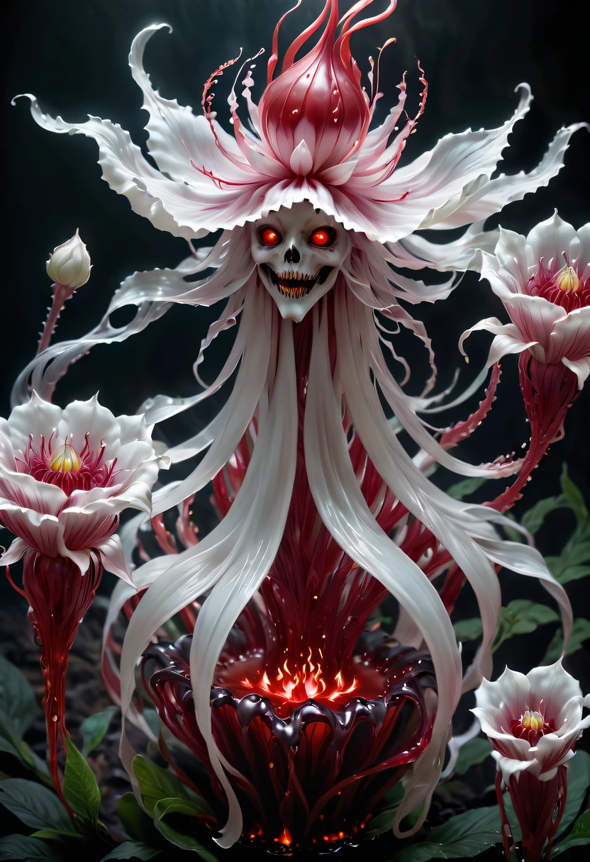 Magical plant from the abyss, the ghost flower, ghost flower,Blood-red tentacles stare at the dead,carismatic,Incredible,terror